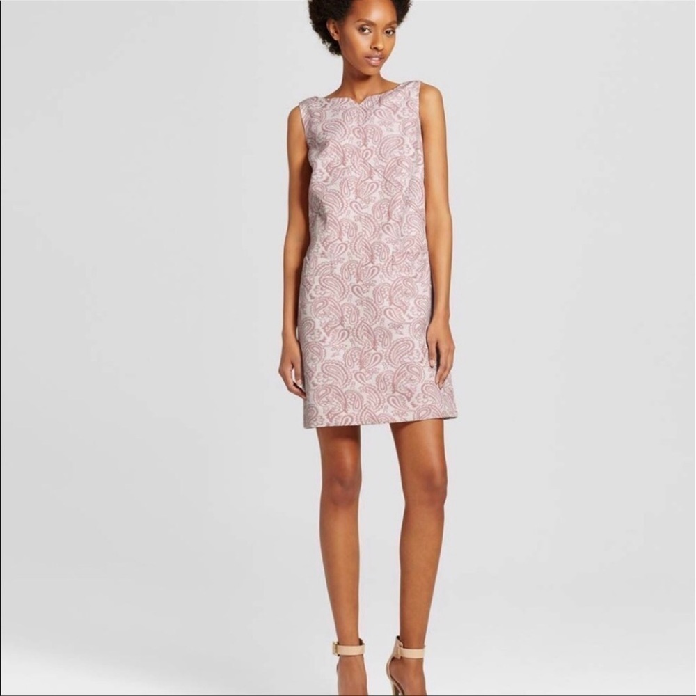 Victoria Beckham Sz XS Blush Pink Paisley Jacquard Mini Shift Dress Pockets NWT